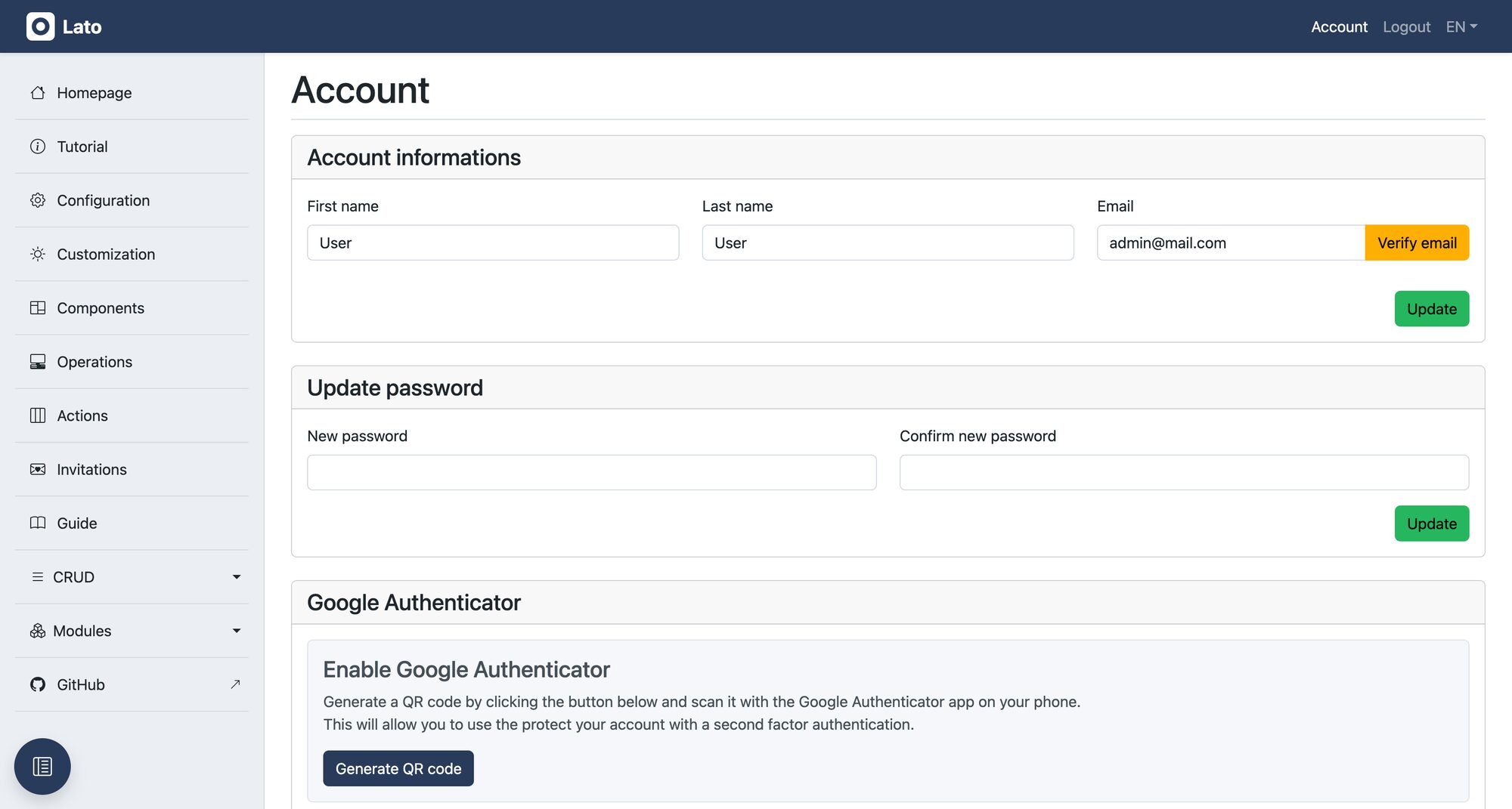 Lato account management
