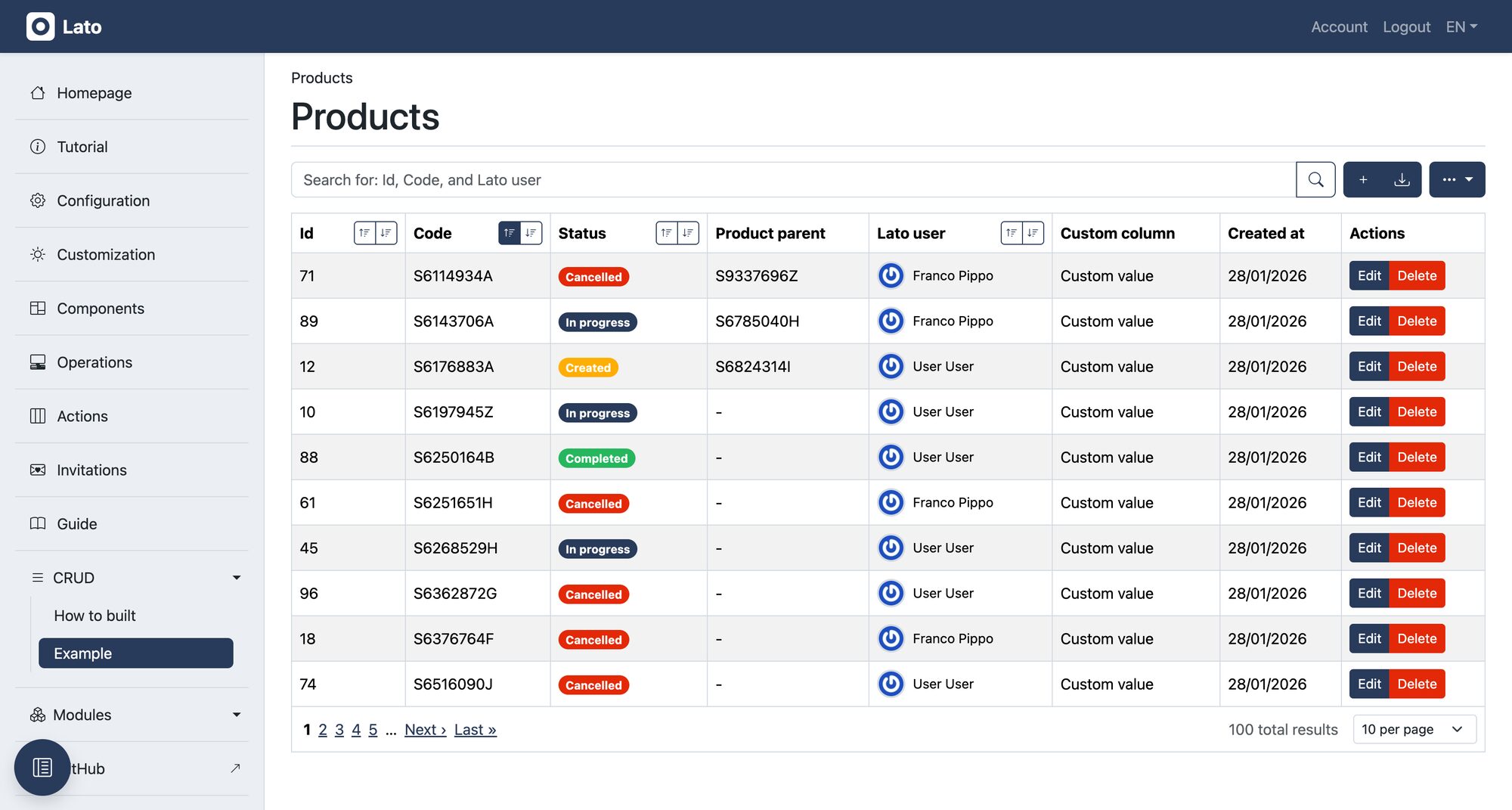 Lato data table component